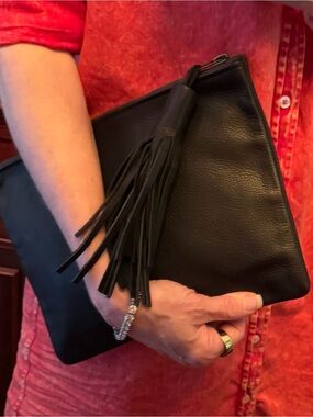 IOMOI Parker Thatch Black Leather Tassel Clutch